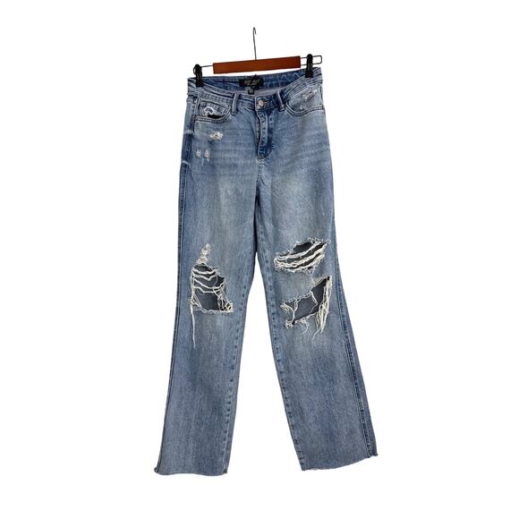 Judy Blue Jeans High Waist Rigid Magic 90's Destroyed Straight Denim Women's 1 - Picture 1 of 5